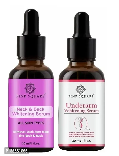 Pink Square Neck and Back Whitening Serum (Remove Skin Dark Spot)  Underarm Whitening Serum (Remove Blackness) - (Each,30ml) Combo of 2 Items