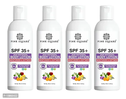 Pink Square Skin Whitening SPF 35+ Sunscreen Body Lotion For Soft, Smooth, Moisturised, Even Tone Skin Pack of 4 of 100 ML(400 ML)-thumb0