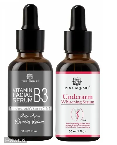 Pink Square Vitamin B3 Face Serum (Anti-Angeing)  Underarm Whitening Serum (Remove Blackness) - (Each,30ml) Combo of 2 Items