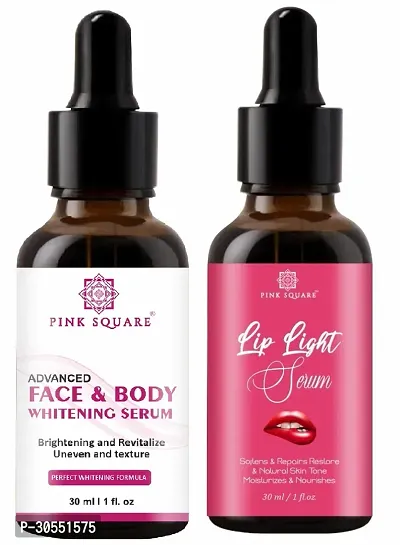 Pink Square Face and Body Whitening Serum (Brightening Skin)  Lip Light Serum (Lip Nourishment ) - (Each,30ml) Combo of 2 Items