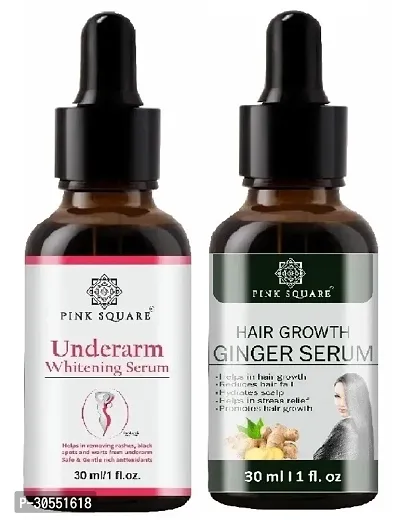 Pink Square Underarm Whitening Serum (Remove Blackness)  Hair Growth Ginger Serum (Reduce Hair-Fall) - (Each,30ml) Combo of 2 Items