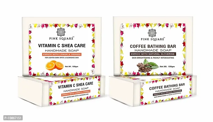 Pink Square 100% Natural Vitamin C Shea Care  Coffee with Shea Care for Moisturizing of Skin Bathing Bar Soap Combo Pack Of 2 of 100 Grams(200 Grams)-thumb0