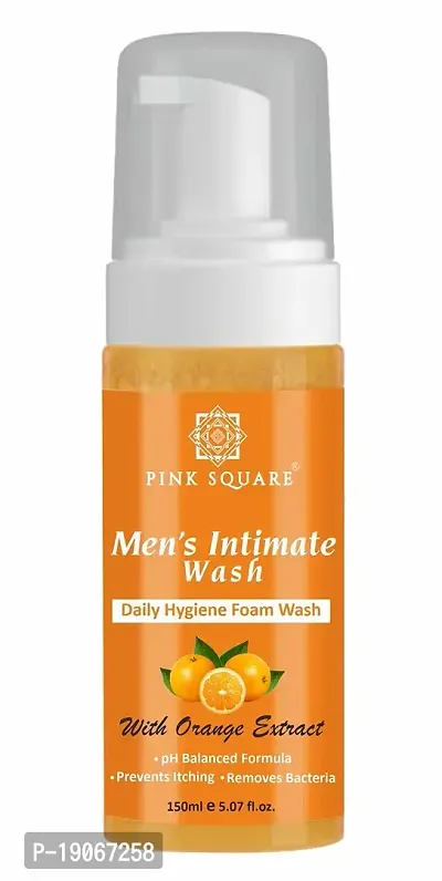 Pink Square Natural Men's Intimate Wash with Orange Extract Maintain PH Balance Intimate Daily Care| Better Private Parts Hygiene Body Wash Anti-Bacterial Pack of 1 of 150 ML-thumb0