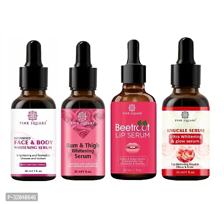 Pink Square Face and Body Whitening Serum, Bum and Thigh Whitening Serum, Beetroot Lip Serum  Dark Knuckle Serum (Each,30ml) - Set of 4 Items-thumb0