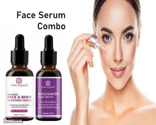 Pink Square Face and Body Whitening Serum (Brightening Skin)   Niacinamide Face Serum (Acne Marks) - (Each, 30ml) Combo of 2 Items