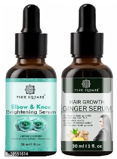 Pink Square Elbow and Knee Whitening Serum (Lightens  Hydrated)  Hair Growth Ginger Serum (Reduce Hair-Fall) - (Each,30ml) Combo of 2 Items