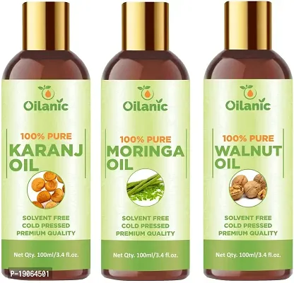 Oilanic?100% Pure  Natural Karanj Oil, Moringa Oil  Walnut Oil Combo pack of 3 bottles of 100 ml(300 ml)