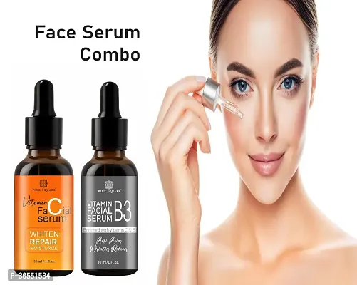 Pink Square Vitamin C Face Serum (Whiten Repair Moisturize)  Vitamin B3 Serum (Anti-Ageing) - (Each, 30ml) Combo of 2 Items-thumb0