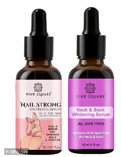 Pink Square Nail Strong Serum (Nail Repair)  Neck and Back Whitening Serum (Remove Skin Dark Spot) - (Each,30ml) Combo of 2 Items