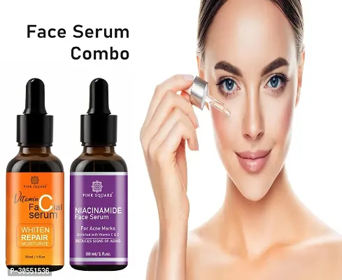 Pink Square Vitamin C Face Serum (Whiten Repair Moisturize)  Niacinamide Face Serum (Acne Marks) - (Each, 30ml) Combo of 2 Items