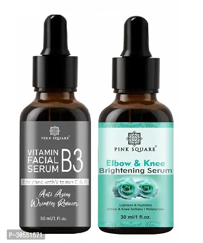 Pink Square Vitamin B3 Face Serum (Anti-Angeing)  Elbow and Knee Whitening Serum (Lightens  Hydrated) - (Each,30ml) Combo of 2 Items