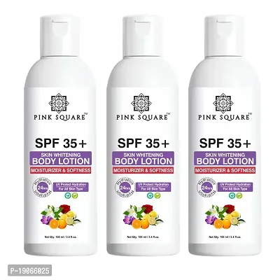 Pink Square Skin Whitening SPF 35+ Sunscreen Body Lotion For Soft, Smooth, Moisturised, Even Tone Skin Pack of 3 of 100 ML(300 ML)