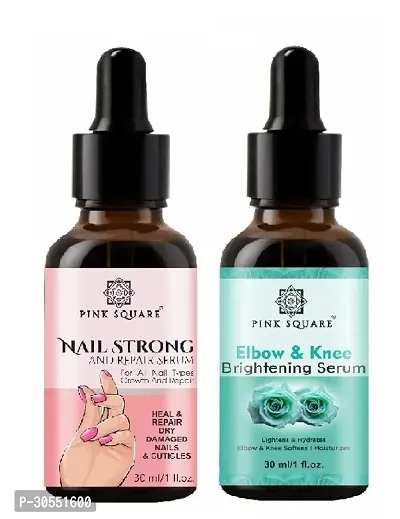 Pink Square Nail Strong Serum (Nail Repair)  Elbow and Knee Whitening Serum (Lightens  Hydrated) - (Each,30ml) Combo of 2 Items-thumb0