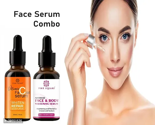 Pink Square Vitamin C Face Serum (Whiten Repair Moisturize)  Face and Body Whitening Serum (Brightening Skin) - (Each, 30ml) Combo of 2 Items