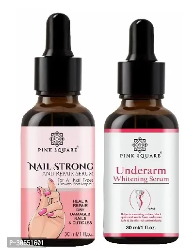 Pink Square Nail Strong Serum (Nail Repair)  Underarm Whitening Serum (Remove Blackness) - (Each,30ml) Combo of 2 Items-thumb0