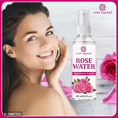 Pink Square 100% Pure Gulab Jal | Rose Water | Toner, Face-Mist, Astringent, Body-Spray | Oil-Control, Acne-Control, Hydration | Skin Moisturization Pack of 1 of 100ML-thumb3