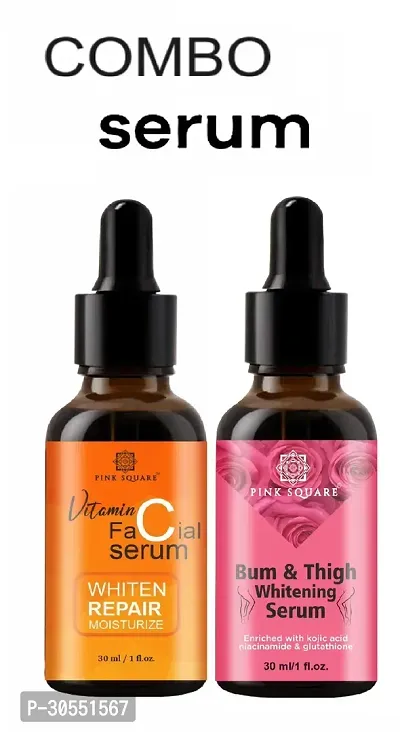 Pink Square Vitamin C Face Serum (Whiten Repair Moisturize)  Bum and Thigh Whitening Serum - (Each,30ml) Combo of 2 Items