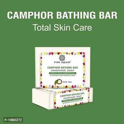 Pink Square Handmade Soap Camphor Bathing Bar Enriched with Camphor Oil and Glycerine Pack of 3 of 100 Grams(300 Grams)-thumb5