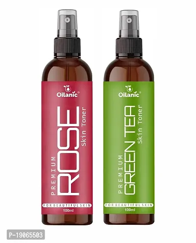 Oilanic Premium Rose  Green Tea Face Toner For Men  Women Combo Pack of 2 Bottles of 100 ml (200 ml)