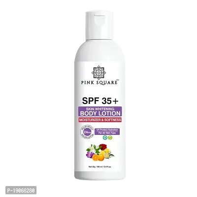 Pink Square Skin Whitening SPF 35+ Sunscreen Body Lotion For Soft, Smooth, Moisturised, Even Tone Skin Pack of 1 of 100 ML