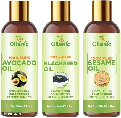 Oilanic 100% Pure  Natural Avocado Oil, Blackseed Oil  Sesame Oil Combo pack of 3 bottles of 100 ml(300 ml)-thumb0