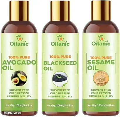 Oilanic 100% Pure  Natural Avocado Oil, Blackseed Oil  Sesame Oil Combo pack of 3 bottles of 100 ml(300 ml)