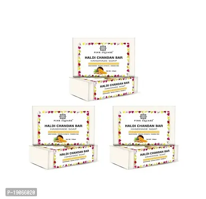 Pink Square Handmade Soap Haldi Chandan Bathing Bar Moistures and Freshens the Skin Pack of 3 of 100 Grams(300 Grams)