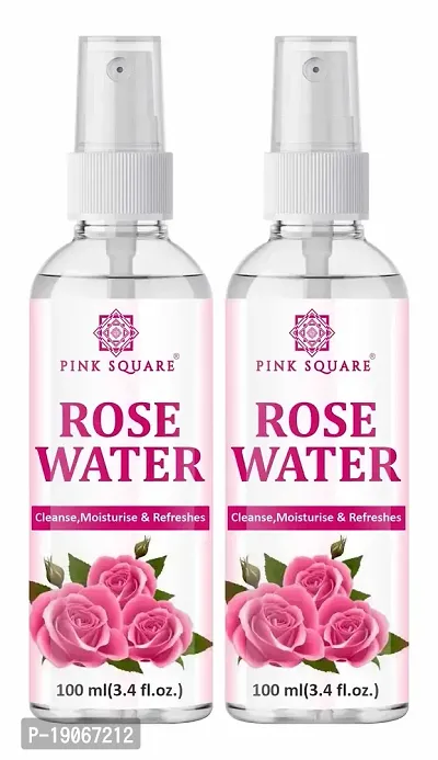 Pink Square 100% Pure Gulab Jal | Rose Water | Toner, Face-Mist, Astringent, Body-Spray | Oil-Control, Acne-Control, Hydration | Skin Moisturization Pack of 2 of 100ML(200 ML)