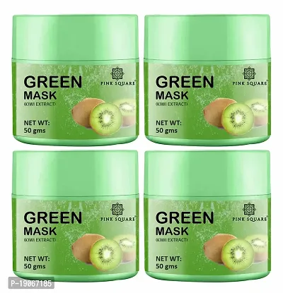 Pink Square Kiwi Extract Face Mask Green Mask for Face Care | Noursihed Soothe and Hydrate your Skin Pack of 4 of 50Gms (150 Gms)