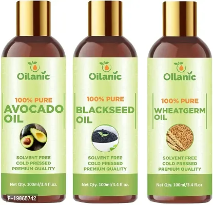 Oilanic 100% Pure  Natural Avocado Oil, Blackseed Oil  Wheatgerm Oil Combo pack of 3 bottles of 100 ml(300 ml)