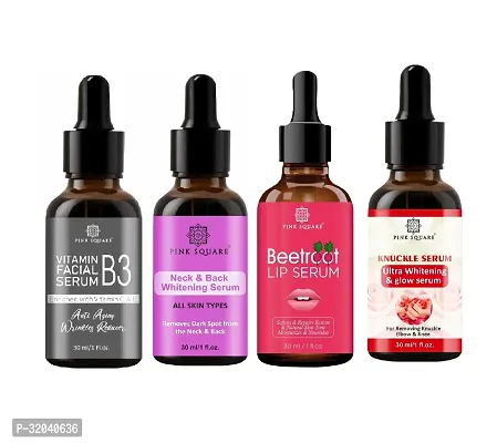 Pink Square Vitamin B3 Facial Serum, Neck and Back Whitening Serum, Beetroot Lip Serum  Dark Knuckle Serum (Each,30ml) - Set of 4 Items-thumb0