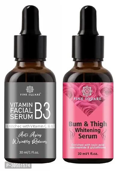 Pink Square Vitamin B3 Face Serum (Anti-Angeing)  Bum and Thigh Whitening Serum - (Each,30ml) Combo of 2 Items