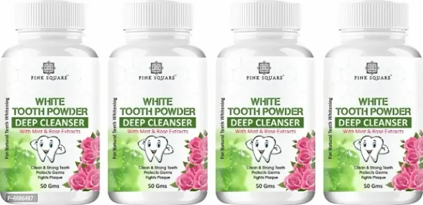 Teeth Whitening White Tooth Powder For Tobacco Stain, Tartar, Gutkha Stain and Yellow Teeth Removal , Pack Of 4,50 Grams Each