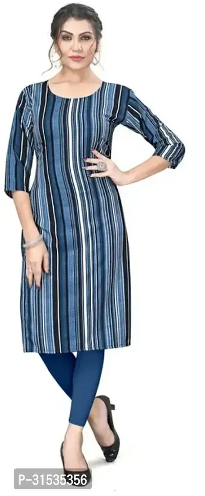 Attractive Blue Striped Crepe Kurta For Women