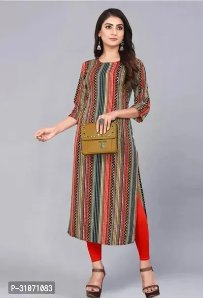 Stylish Multicoloured Crepe Striped Kurta For Women-thumb0