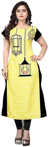 Attractive Yellow Printed Crepe Kurta For Women-thumb0