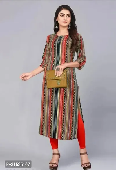 Attractive Multicoloured Striped Crepe Kurta For Women-thumb0