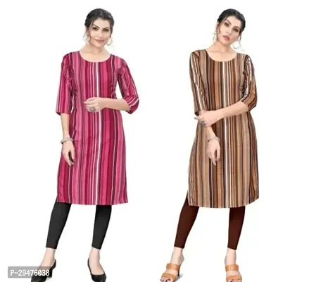 Stylish Multicoloured Crepe Printed Straight Stitched Kurta For Women Pack Of 2