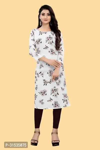 Attractive White Printed Crepe Kurta For Women