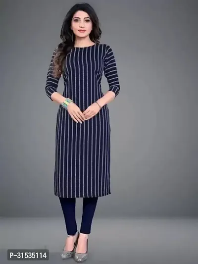 Attractive Blue Striped Crepe Kurta For Women-thumb0