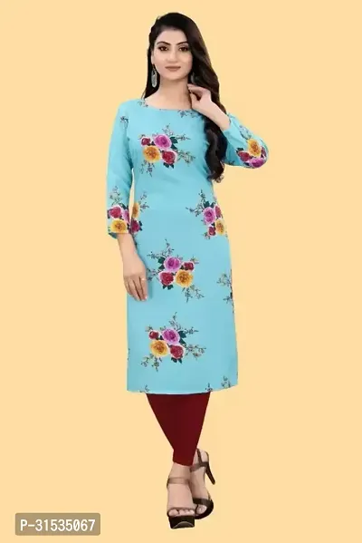 Attractive Turquoise Printed Crepe Kurta For Women-thumb0