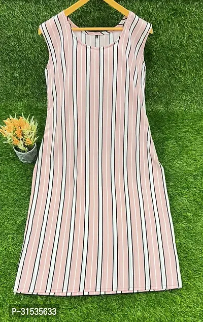 Attractive Pink Striped Crepe Kurta For Women-thumb0