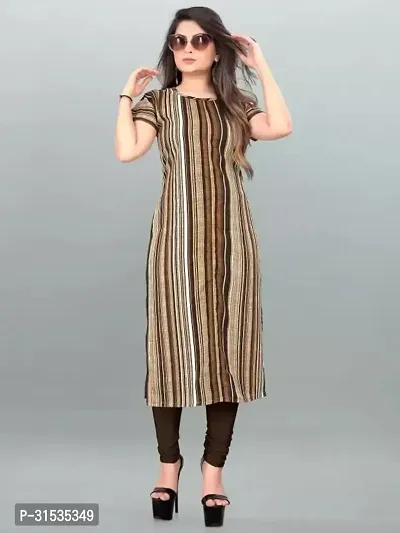 Attractive Brown Striped Crepe Kurta For Women