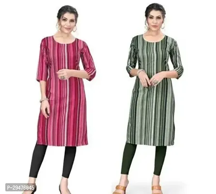 Stylish Multicoloured Crepe Printed Straight Stitched Kurta For Women Pack Of 2-thumb0