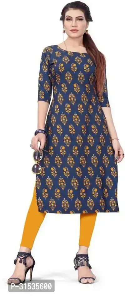 Attractive Blue Printed Crepe Kurta For Women