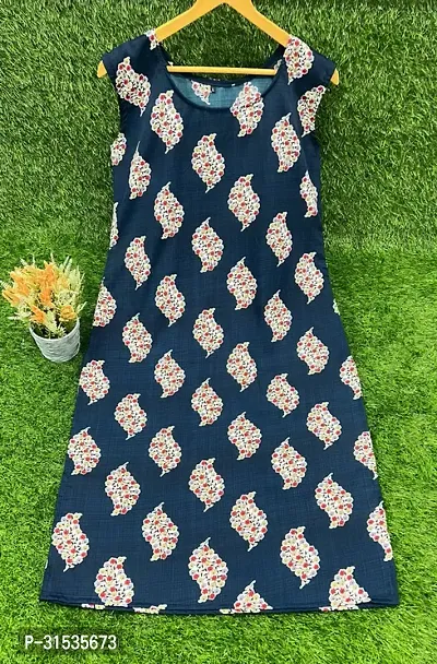 Attractive Blue Printed Crepe Kurta For Women-thumb0