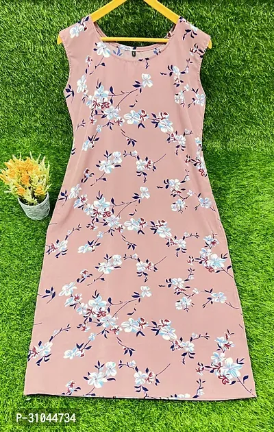 Stylish Pink Crepe Floral Print Straight Stitched Kurta For Women