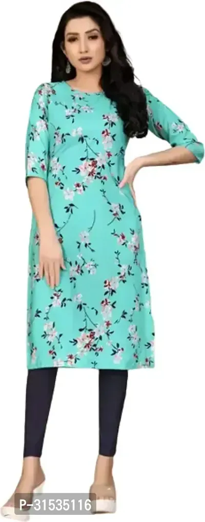 Attractive Turquoise Printed Crepe Kurta For Women-thumb0