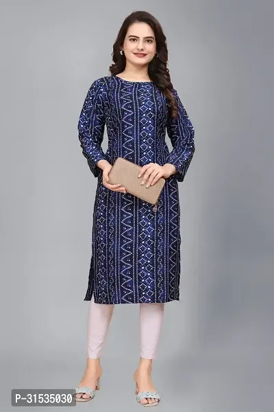 Attractive Blue Printed Crepe Kurta For Women