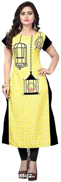 Stylish Yellow Crepe Printed Straight Stitched Kurta For Women-thumb0